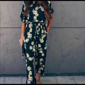 Vici Black relentless Floral jumpsuit medium